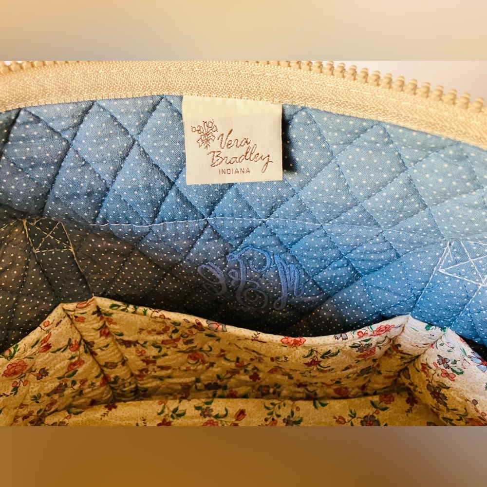 Vintage Vera Bradley Cream Paddy 1985 Indiana Tote Bag & Checkbook Cover Rare! - Picture 7 of 12